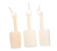 NOLITOY 3 Pièces Brosse à Nettoyer Loofah avec Manche Bois pour Tasses Pots et Outil de Cuisine Pratique avec Boucle de Suspension Beige