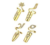 NOLITOY 4 pièces Bague Ongle Femme avec Doré Bagues Ouvertes pour Doigts Index Majeur Annulaire Auriculaire Accessoire Mode Nail Art