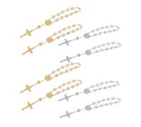 NOLITOY 4 Pièces Bracelets Chapelet Faux Perles Dorés et Argentés avec Croix Bijoux de Prière Inspirants pour Femmes Cadeaux Communion et Faveurs Mariage