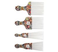 NOLITOY 4 pièces Peigne Afro à Dents Larges Accessoire Démêlant Acier Inoxydable pour Cheveux Bouclés et Crépus Outil de Coiffure Pratique pour Homme et Femme