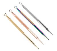 NOLITOY 4 pièces Stylo Dotting Manucure Acier Inoxydable Double-embout Repousse Cuticules et Peeler pour Dissolvant Gel Vernis Outils pour Manucure et Pédicure Couleurs Or Argent