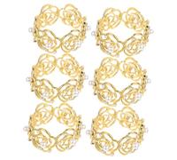 NOLITOY 6 pièces Lot de Anneaux Serviette Métal Doré avec Perles Décoratives Bague Serviette Élégante pour Table de Dîner Mariage Fête
