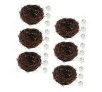 NOLITOY 6Set Nid Oiseaux Rotin Fait Main avec Œufs Artificiels Décoration Naturelle pour Jardin Balcon Intérieur Lot pour Pâques et Mariage