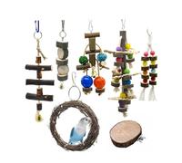 NOLITOY 7 pièces Suspendu Naturel pour Perroquet Balançoire Blocs à Mâcher et Grimper Aire de Jeux Sécurisée pour Petits Oiseaux comme Perruches et Cockatiels