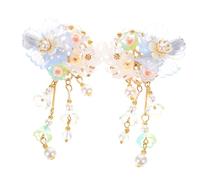 NOLITOY Accessoires Cheveux Hanfu Fleuris avec Pompon Pince Fleurie Bleu pour Mariée et Fille Épingle Décorative Chinoise Élégante Cérémonie et Fête