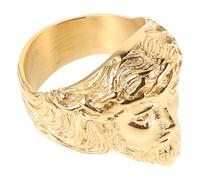 NOLITOY Bague Religieuse Pour Hommes En Acier Inoxydable Doré, Anneau Gravé Visage De Jésus, Taille 12, Accessoires Mode Gothique, Bijou Chrétien Pour Cérémonies Et Usage Quotidien