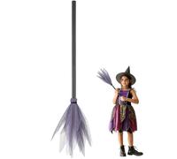 NOLITOY Balai de Sorcière en Plastique Léger avec Décoration en Maille, Accessoire de Costume Halloween pour Garçon et Filles, Cosplay et Fêtes Costumées, Taille Couleur Couleur Aléatoire