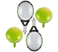 NOLITOY Ballons en Aluminium Tennis 18 Pouces Ballon Rond Noir et Raquette Verte 4 Pcs Décoration Anniversaire Sport Fête à Suspendre