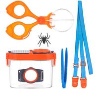 NOLITOY Boîte d'Observation des Insectes Transparente Loupe Double Kit d'Exploration en Plein Air pour Garçon et Filles Plastique Orange Équipée de Pince à Épiler Pince et Bandoulière