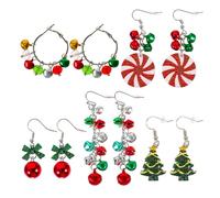 NOLITOY Boucles D’oreilles de Noël Pendantes 5 Paires Sapin, Flocon, Grelot et Perles Colorées en Alliage Léger pour Femme, Accessoires Festifs pour Fêtes, Mariage et Quotidien