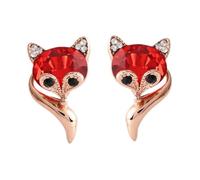 NOLITOY Boucles Oreilles Femme Plaqué Rose Doré Renard Rouge Cristaux Petites Boucles Oreilles Fantaisie Légères pour Fête et Usage Quotidien