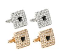 NOLITOY Boutons De Manchette Carrés Or Et Argent pour Homme, Bijoux De Manchette Élégants avec Pierres Brillantes, 2 Paires, Accessoires Formels pour Chemise, Mariage Et Occasions Professionnelles