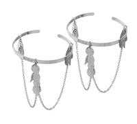 NOLITOY Bracelet Manchette en Métal Argenté Feuille, Bijoux de Bras Féminin, Lot de 2 Pièces, Ouverts et Légers, Décoration de Bras pour Femmes, Usage Quotidien et Occasions Spéciales