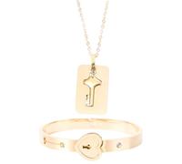 NOLITOY Bracelet Porte-clés Chic en Acier Titane Doré de Cœur, Collier et Bracelet pour Femmes, Ensemble Bijoux Saint-valentin, Présent Amitié et Romantique