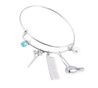 NOLITOY Bracelet pour Femme Argenté Pendentifs Ciseaux Peigne et Sèche-Cheveux Bijou Original Ajustable Accessoire Mode Élégant Présent Anniversaire et Fête des Mères