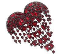 NOLITOY Broche Cœur Pierre Brillante Rouge avec Pompon Épingle Vintage Saint-valentin Accessoire Mariage pour Veste Robe ou Manteau Bijou Multifonction Élégant