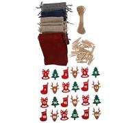 NOLITOY Calendrier de L'Avent de Noël 24 Jours en Feutre Paquet à Cordon Décoration Suspendue pour Arbre de Noël Pochette de Rangement Présent Réutilisable pour Fête et Maison