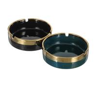 NOLITOY Cendrier Rond en Céramique 2 Pièces Vert Foncé et Noir Détails Dorés Coupe-Vent et Portable Cendrier Décoratif pour Maison Bureau et Jardin Accessoire Pratique et Élégant