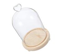 NOLITOY Cloche en Verre Forme Cœur 12x16 Cm avec Socle Bois Éclairage Blanc Chaud Dôme Transparent Décoration Intérieure Vitrine Protectrice pour Figurines Artisanales et Fleurs