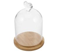 NOLITOY Cloche en Verre Transparent avec Base Cœur en Bambou, Dôme de Fleurs Éternelles Décoratif, Protection Anti-poussière pour Bougies Parfumées, Vitrine Élégante pour Intérieur,