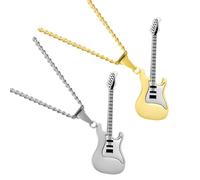 NOLITOY Collier Pendentif Guitare pour Homme en Acier Titane, Lot de 2 Chaînes, Collier Créatif, Présent Musical Léger et Résistant, Accessoire Mode Rock