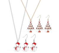 NOLITOY Ensemble Bijoux de Noël 2 Pièces Boucles D'oreilles Pendantes Bonhomme de Neige et Sapin Collier Orné de Cristaux Argenté Léger pour Femmes et Filles Tenue Festive Hiver