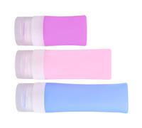 NOLITOY Ensemble de 4 Bouteilles Souples en Silicone 38ml Violet 60ml Rose 80ml Bleu, Flacons Rechargeables Étanches pour Cosmétiques, Voyage et Soins Personnels, Pochette Pvc Incluse