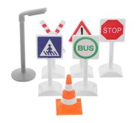 NOLITOY Ensemble de 7 Panneaux de Signalisation pour Train et Voiture, Éducatif de Voie Ferrée, Accessoires Plastiques Colorés, Feu de Circulation, Cônes et Barrières, Jeu de Panneaux