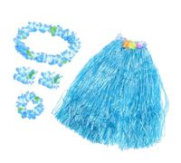 NOLITOY Ensemble de Costume Hawaïen 5 Pièces Jupe Hula Double Couche Bleue Épaisse, Accessoires Fête Hawaïenne pour Plage, Luau et Soirée à Thème, Fournitures Déco Bord de Mer