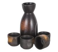 NOLITOY Ensemble de Saké Chaud Japonerie en Céramique 1 Pot Tokkuri Grosse Taille Jaune Pierre 4 Tasses à Saké Traditionnelles pour Restaurant Maison Service Authentique