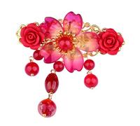 NOLITOY Épingle Cheveux Chinoise Vintage Rouge avec Perles Accessoire Élégant pour Cheongsam et Hanfu Pince Rétro Tenue Traditionnelle