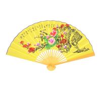NOLITOY Éventail Mural Chinois Pliable en Papier et Bois 0,5x0,9 M Grand Ventilateur Décoratif Jaune Motif Oiseaux pour Salon, Décoration Feng Shui, Accessoire Photo et Fête, Éventail