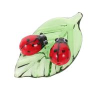 NOLITOY Figurines Miniatures en Cristal Soufflé la Main, Décoration Maison Deux Coccinelles Rouges sur Feuille Verte, Accessoire Féerique de Jardin 31x51x14mm, Ornement Décoratif Léger