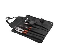NOLITOY Kit D'outils de Barbecue Portables pour Extérieur avec Protection pour Main Noire Comprenant Fourchette, Pince et Coupe-légumes