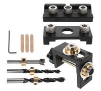 NOLITOY Kit Gabarit de Perçage Bois 10 Pièces - Outil Réglable pour Tourillons avec Guide Auto-Centrant Bagues de Perçage et Accessoires Complets pour Assemblage Meubles Usage Atelier