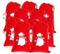 NOLITOY Lot de 10 Paquet Présents de Fête en Velours 10X16 CM Rouge Cordon de Serrage Pochettes de Rangement Noël pour Bijoux Friandises et Présents Emballage Décoratif Polyvalent