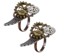 NOLITOY Lot de 2 Bagues Steampunk en Alliage Métal, Style Aile et Engrenage, Bagues Vintage Créatives pour Hommes et Femmes, Accessoires Punk Élégants, Anneaux de Doigt Horloge Adaptés