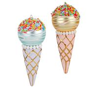 NOLITOY Lot de 2 Décorations de Noël à Suspendre de Cornet de Glace Pastel en Verre et Polystyrène Décorations Murales et Sapin pour Vitrine Fêtes et Anniversaires