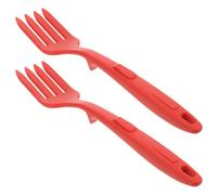 NOLITOY Lot de 2 Fourchettes Cuisine en Silicone Rouge, Fourchette à Spaghetti Antiadhésive et Résistante à L'Usure, Ustensile de Service Multifonction pour Pâtes, Nouilles Frites Cuisine
