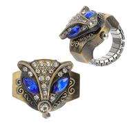 NOLITOY Lot de 2 Montres-Bagues Élastiques Unisexes à Motif Renard Vintage Montre à Anneau Couvercle Rabattable Cadran Clair Taille Unique Adaptable Accessoire Créatif pour Doigt