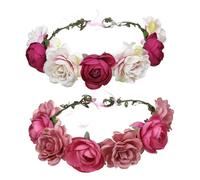 NOLITOY Lot de 2 Serrage-Têtes Fleuris Artificiels en Corde Bandeaux pour Cheveux Femme Mariage et Vacances Fleurs Décoratives Rouge Saumon et Rose Poudré Accessoires Coiffure Plage et