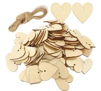 NOLITOY Lot de 2 Sets de Ensembles de Décorations en Bois Brut de Cœur, 100 Pièces de Tranches de Bois Cœur 4 Cm, 2 X 10 M de Corde en Jute Naturelle, Loisirs Créatifs Mariage Fête DIY