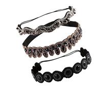 NOLITOY Lot de 3 Bandeaux Élastiques pour Femmes en Cristal et Strass Faits Main Taille Unique Couleurs Noir Gris et Bleu Accessoires Cheveux Mode pour Maquillage Spa et Sport