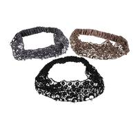 NOLITOY Lot de 3 Bandeaux Larges en Dentelle Noire Ocre et Grise Perles Serrage-Tête Extensible pour Cacher Cheveux Gris Accessoire Floral Élégant pour Sport Yoga et Événements