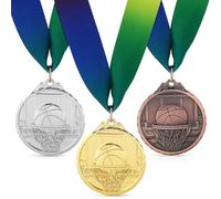 NOLITOY Lot de 3 médailles de basket-ball pour récompenses, médailles de récompense dorées, argentées, bronzes, pour compétitions, sports, médailles gagnantes avec ruban de cou, 6,1 cm