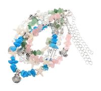 NOLITOY Lot de 4 Bracelets Extensibles Océan en Perles de Pierre Irrégulière avec Breloques Coquillage Tortue de Mer et Étoile de Mer Bijoux de Plage Légers et Ajustables pour Femme Été