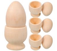 NOLITOY Lot de 4 Set de Sets de Porte-œufs en Bois Naturel, Supports à Œufs Vierges à Peindre, 4 Coquetiers et 4 Petits Bols, Décorations Créatives pour Pâques, Activités DIY