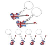 NOLITOY Lot de 6 Porte-Clés Guitare Émaillés Drapeau Britannique Union Jack Pendentifs Décoratifs Rouge et Bleu Accessoires Musique pour Clés Voiture Paquet et Présents Souvenirs