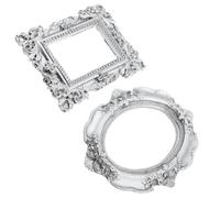 NOLITOY Mini Cadres Photo Vintage Argentés 2 Pcs Cadres Photo Ronds et Carrés en Plastique Léger Portables pour Nail Art Bijoux et Prise de Vue Créative