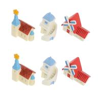 NOLITOY Miniatures de Jardin Décoratives 6 Pièces - Set Maison Miniature en Résine Bleue et Blanche, Moulin à Vent, Église Étoile - Décoration Micro-Paysage pour Terrarium, Bureau